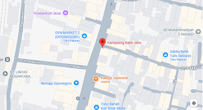 Peta lokasi Kampung Batik Jetis Sidoarjo di Jl Pahlawan Lemah Putro dekat pusat kota Sidoarjo
